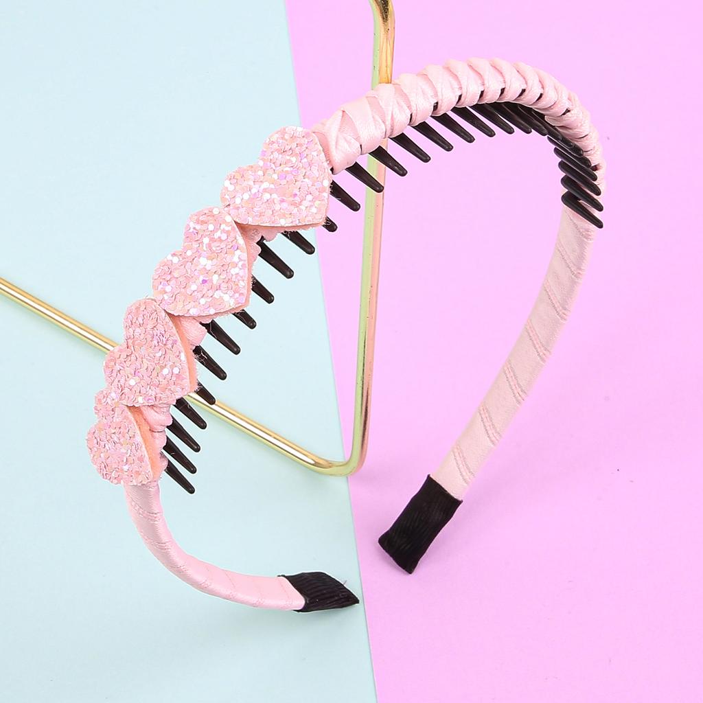1/5PCS Glitter Heart Headbands Girls Sparkly Heart Shaped Headband Teeth Hairbands Children Kids Party School Hair Accessories