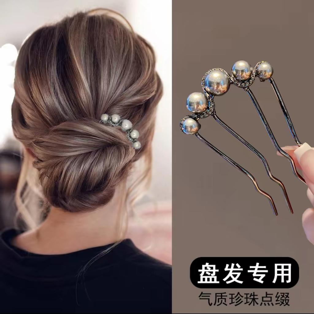 Elegant Blue Crystal Flower Hair Combs Pins Women Daily U-shaped Hairpin For Bun Hairstyle Female Hair Updo Pin Accessories Gift