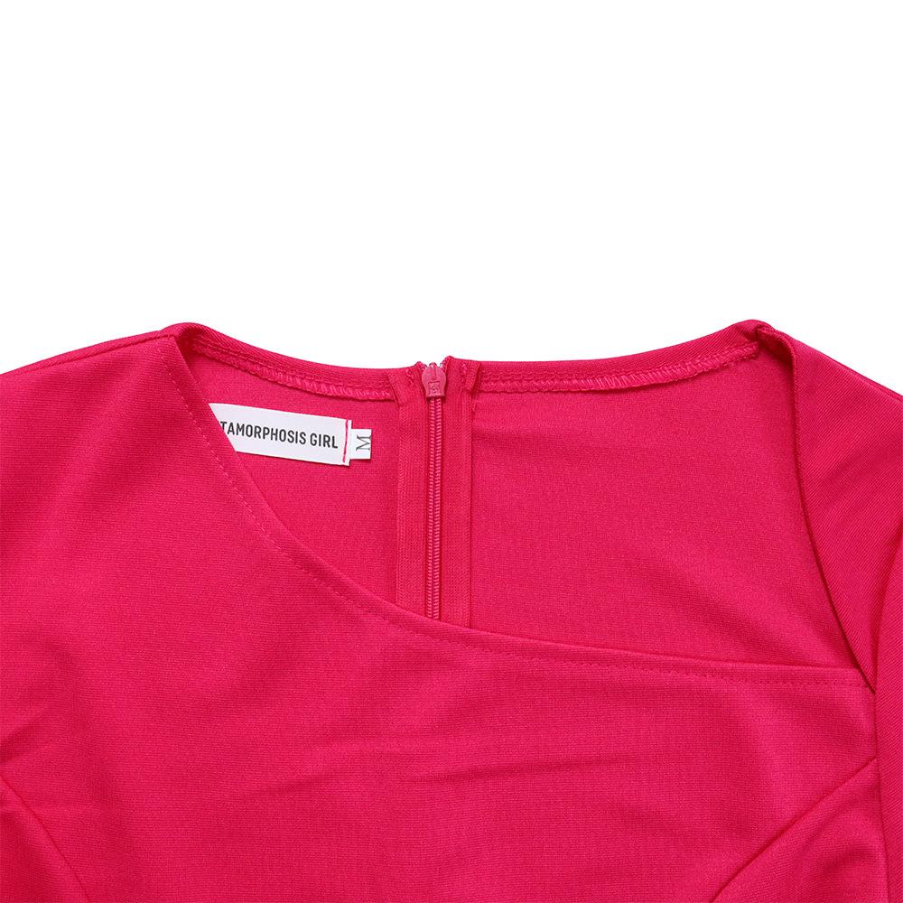 Large Size Women Fashion Patchwork Mid Sleeves Business Dress Ladies Elegant One Piece Skew Collar Sheath Dress