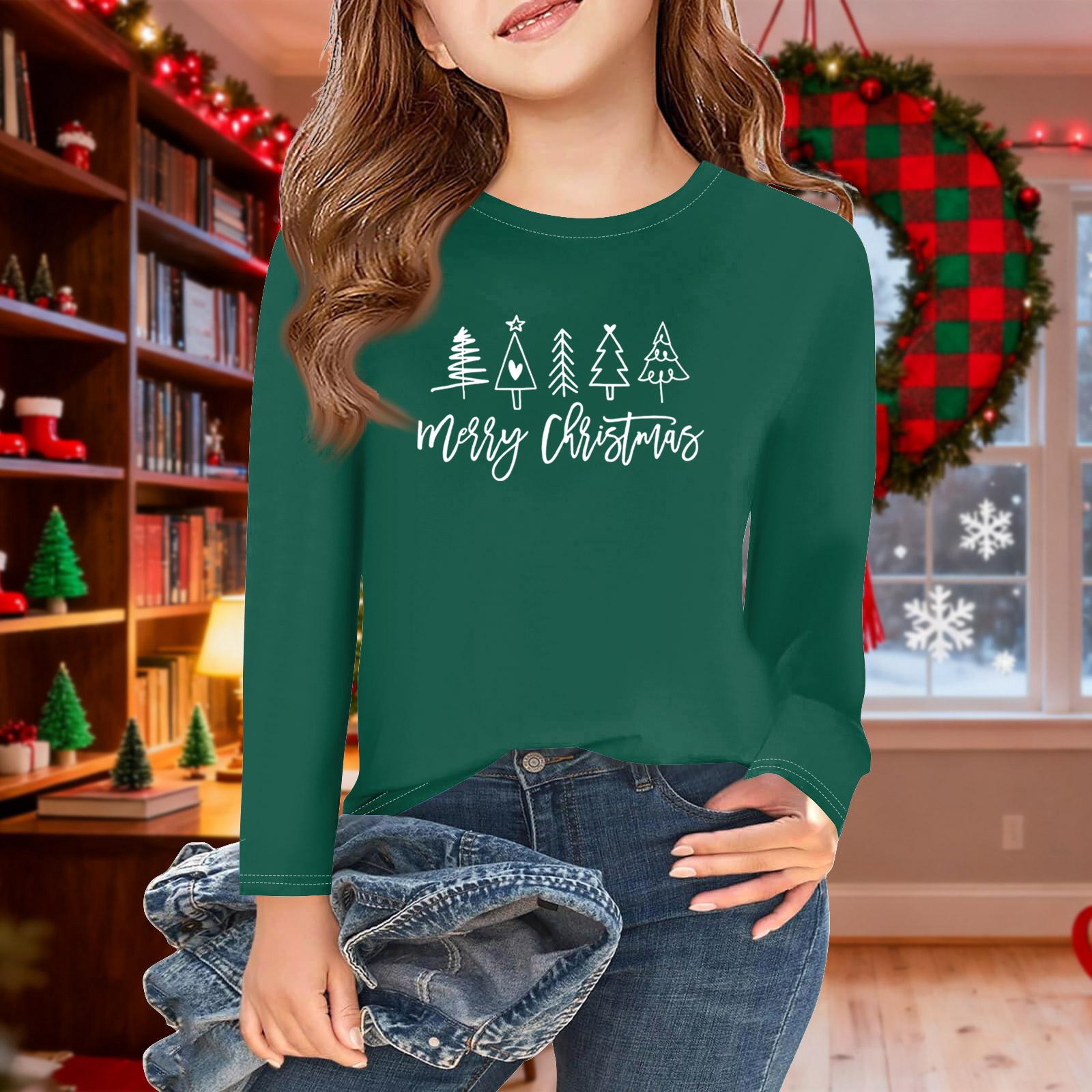 

Дівчачі футболки з довгим рукавом на Різдво Дитячі осінні топи З круглим вирізом Базові футболки 2-11 років 110