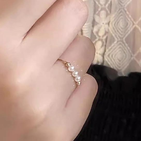 PONYKISS Silver Color Pearl Bead Round Adjustable Rings for Women Minimalist Trendy Fashion  Light Luxury Accessories