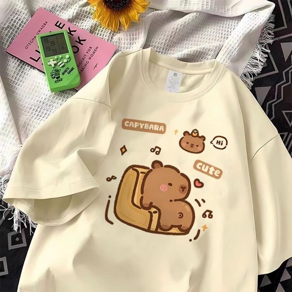 Capybara  Girl Tshirt Cotton Short Sleeve Top Summer Fashion Cartoon Cute Clothes Fashion Kawaii Tee Anime