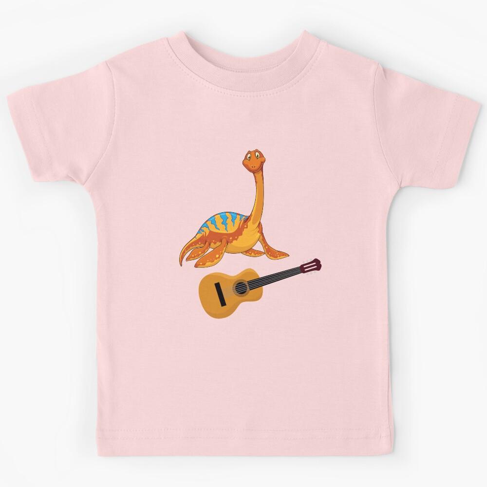 Dinosaur Playing Guitar ,Funny Good Dinosaur Guitar Lovers Cute Orange Design Kids T-Shirt 140