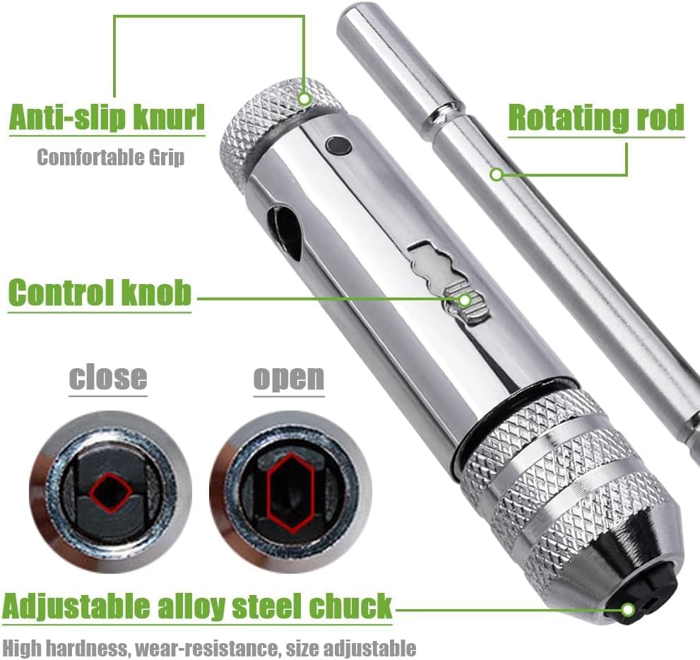 M3-8 M5-12 Verstellbarer T-Griff Ratsche Handgewindebohrerhalter Schraubenschlüssel Verlängertes Gewindeschneiden Vorwärts und Rückwärts Handgewindeschneiden Zubehör Werkzeug