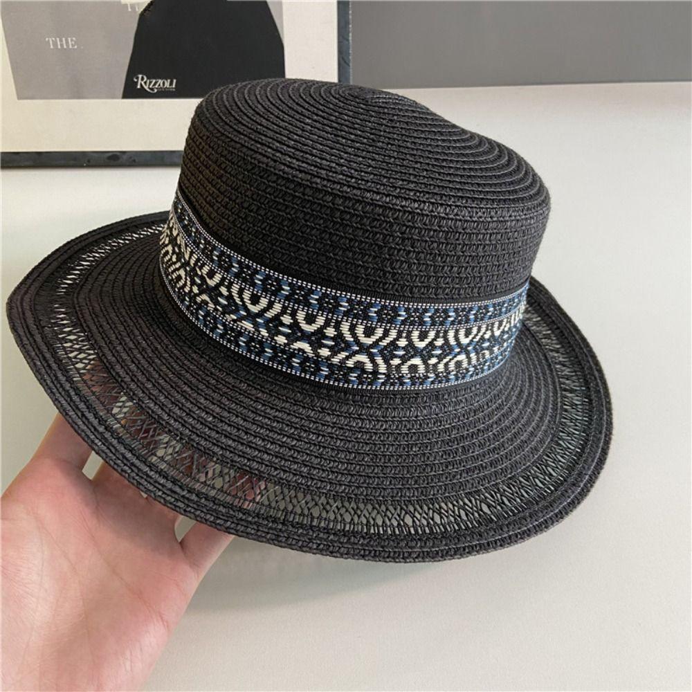 Ethnic Style Weave Straw Hat UV Protection Outdoor Visor Cap Fashion Beach Hat  Outdoor