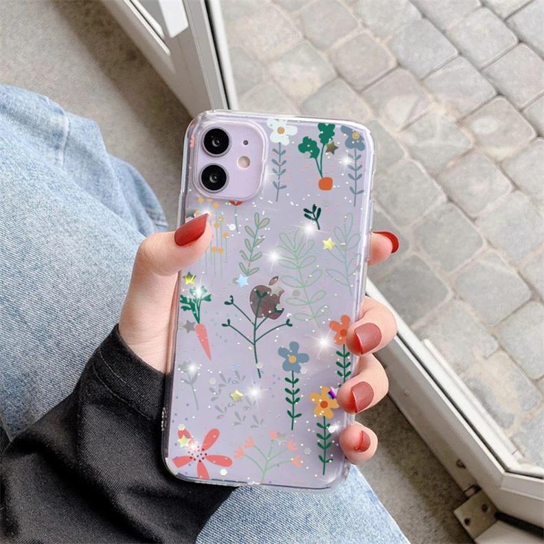 Bling Flowers Glitter Clear Case For Samsung Galaxy S9 S10 S20 S21 FE S22 S10e S8 Plus Note 9 10 20 Ultra Lite M31 M52 TPU Cover