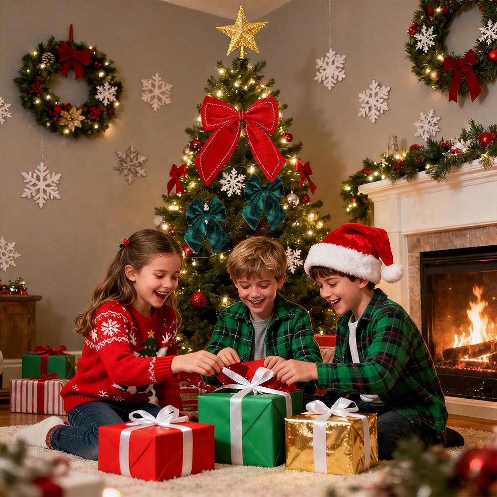 Ribbon Bows Christmas Tree Velvet Bows Red Christmas Ribbon Bows For Xmas Home Decor Tree Wreaths Gift DIY Festive Winter S4D5