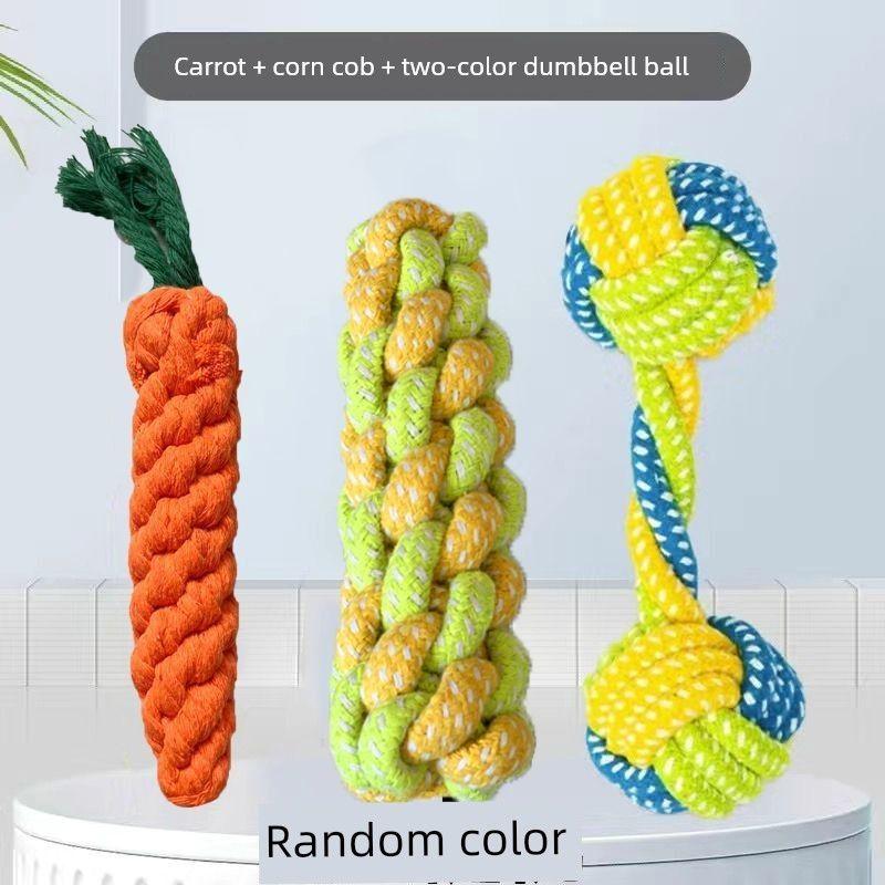 

Dog Molar Toy Bite-Resistant Teddy Bichon Bomei Knot Puppy Dog Carrot Cotton String Dog Pet Supplies [Three molars] Carrot + corn cob + dumbbell