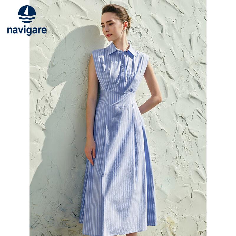 

Navigare Women s Striped Cotton Flutter Sleeve X-Line Dress L