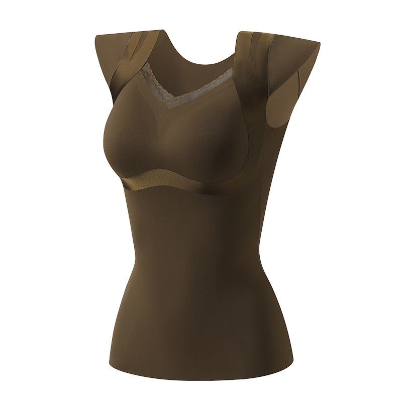 

Женский двухслойный термоформирующий жилет с рукавами-крылышками и встроенным бюстгальтером XXXL кофейный