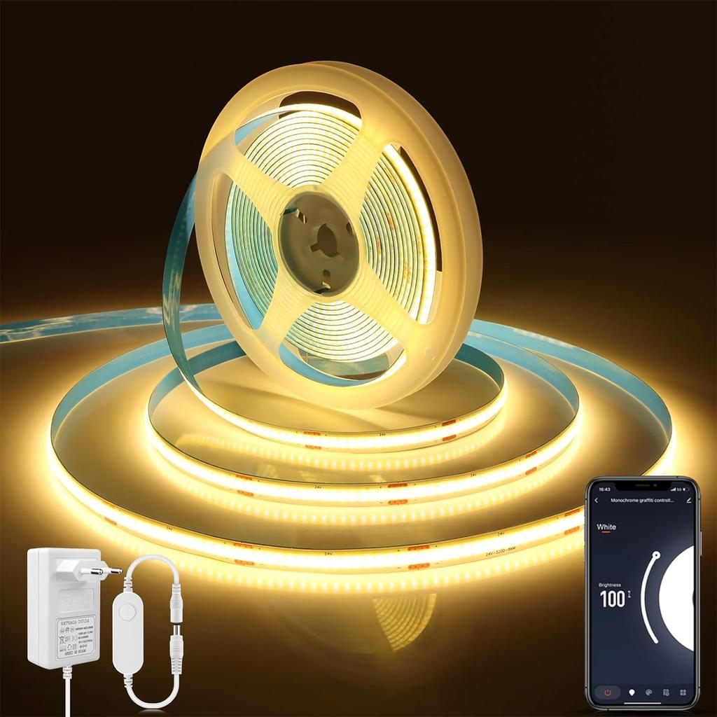 Taśma LED COB WiFi Tuya Smart Life Lampka nocna do sypialni Ściemnialna taśma świetlna COB Elastyczna taśma świetlna DIY 12 V Sterowanie aplikacją Współpraca z Alexą Google Home