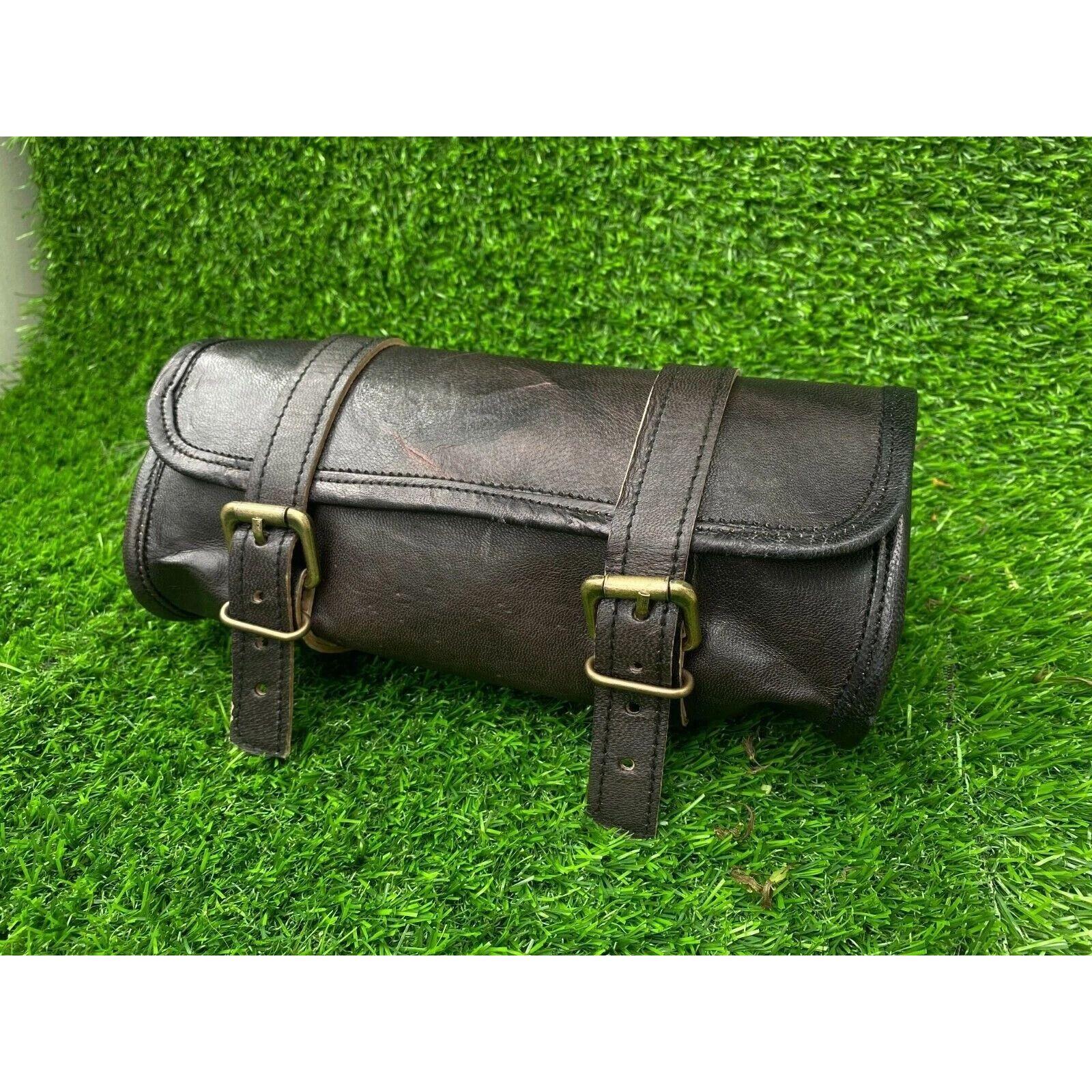 

Мотоциклетная сумка на вилку, кожаная сумка на руль для переднего хранения, черная сумка для инструментов 9 x 5 x 4 in