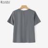 ZANZEA Women Summer Print Patchwork Casual Round Neck Short Sleeve T-Shirts