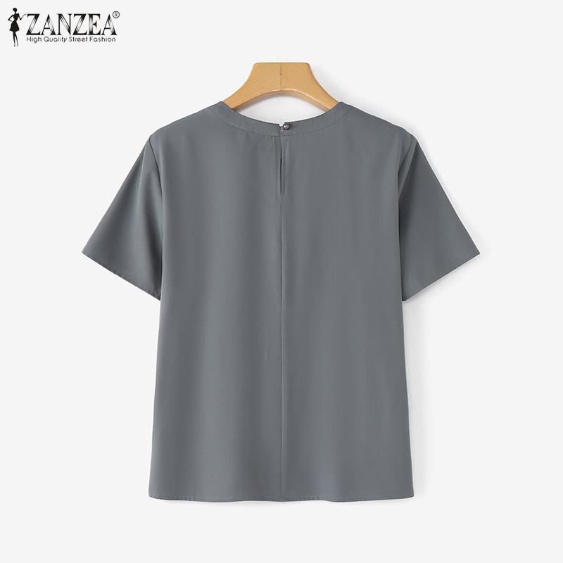 ZANZEA Women Summer Print Patchwork Casual Round Neck Short Sleeve T-Shirts