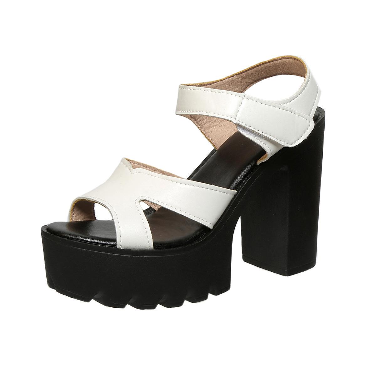 

2025 лето новые модные женские босоножки на высоком каблуке с круглым носком и одним словом Velcro большого размера круглые 43 чёрный