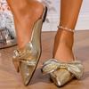 Gold Silver Bowtie Flat Sandals for Women Pu Leather Pointed Toe Office Ladies Shoes Size 35 42 Summer Comfort Slip On Slippers