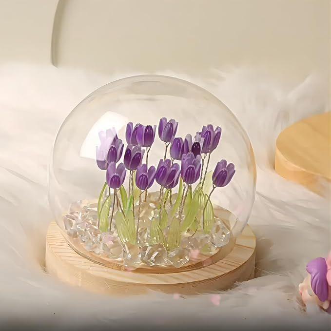Tulip Lamp LED Night Light Decoration Lamp Glass Artificial Tulips Table Lamp for Bedroom, Livingroom, Birthday, Anniversary Gift (10 Flower, Purple)