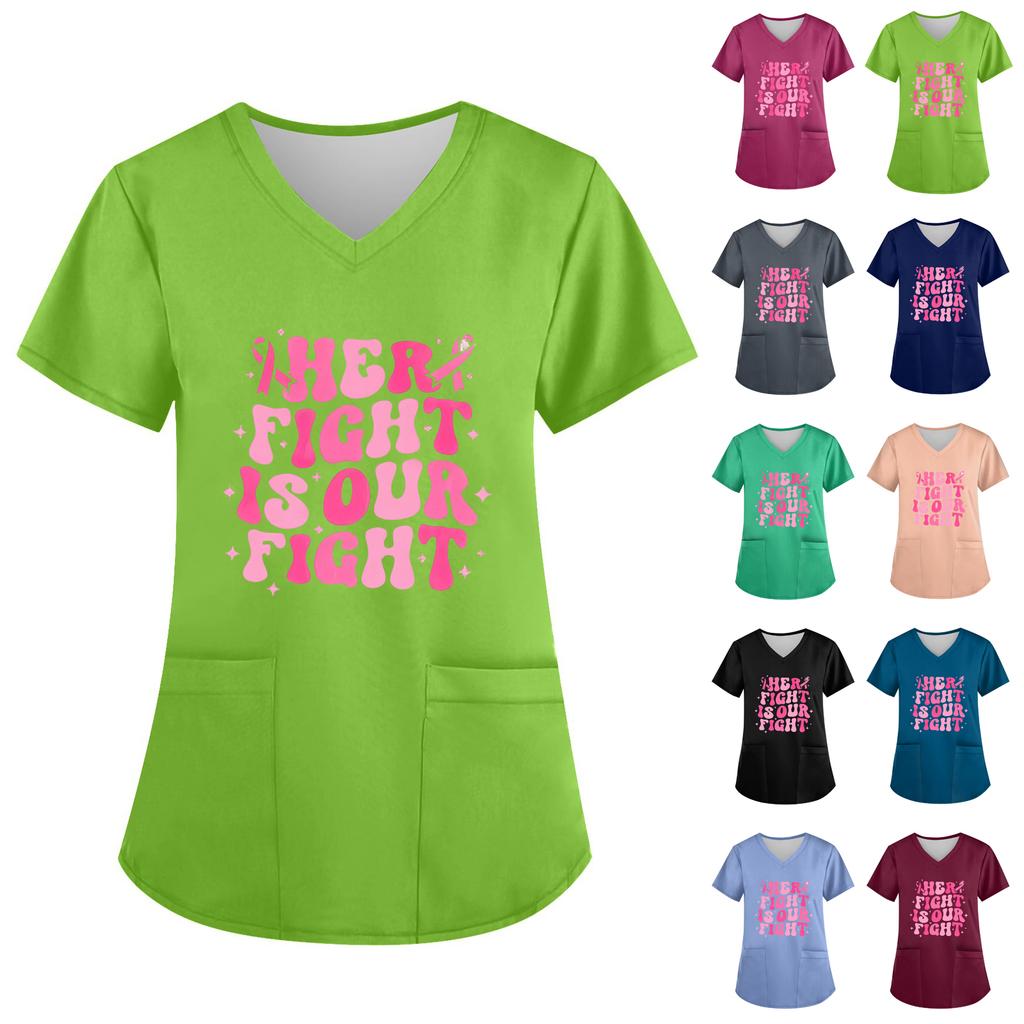 Women's V-Neck Short-Sleeve Pocketed Top With Side Slit