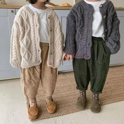 Dívčí pletený svetr kardigan módní dětský hrubá vlna konopí retro kardigan chlapecký kabát dětské oblečení