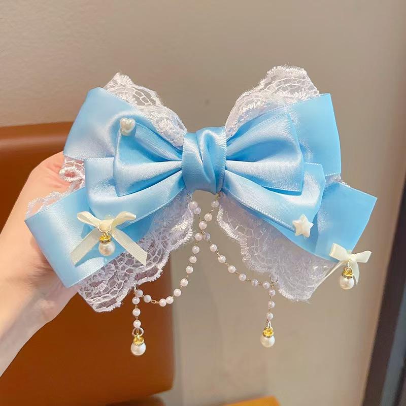 Cute Gilrs Lolita Pink Bow Headpiece Large Lace Bow Pearl Pink Kc Cute Princess Headwear Lolita Hair Clip Hair Accessories
