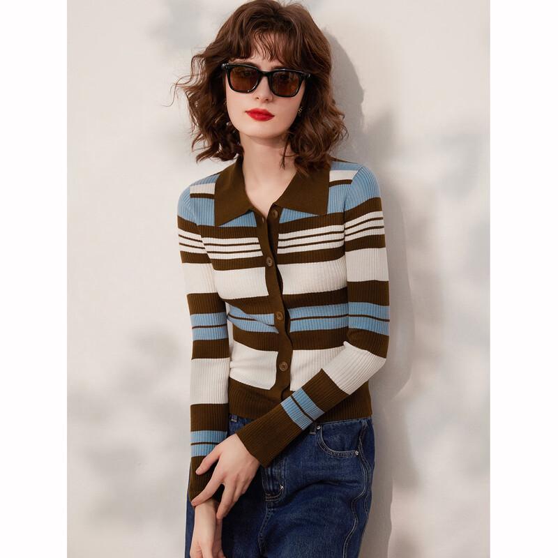 Gestreifter Strick-Cardigan mit Revers für Damen