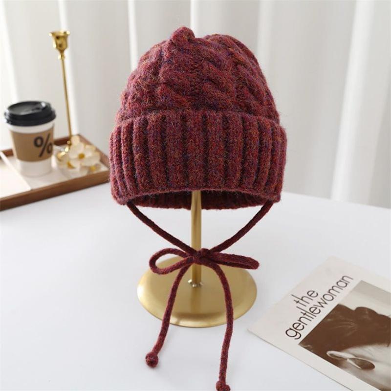 Retro knitted hat autumn and winter thickened warm wool hat women's tide versatile face small bag head cold hat