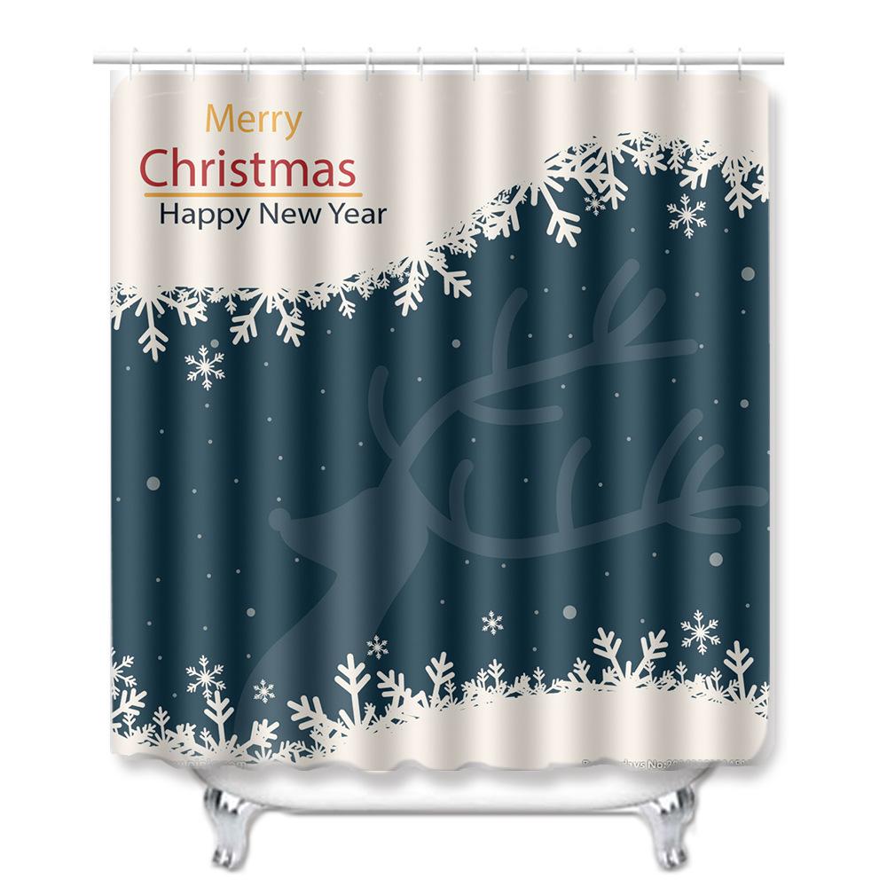 Christmas Shower Curtain Floor Mat Combination Four-Piece Set Bathroom Toilet Carpet Shower Room Mat Foot Mat