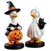 DYS Halloween Goose Figurine, Witch Hat Resin Ornament, Cute Ghost Statue for Tabletop Mantel Shelf Holiday Decoration