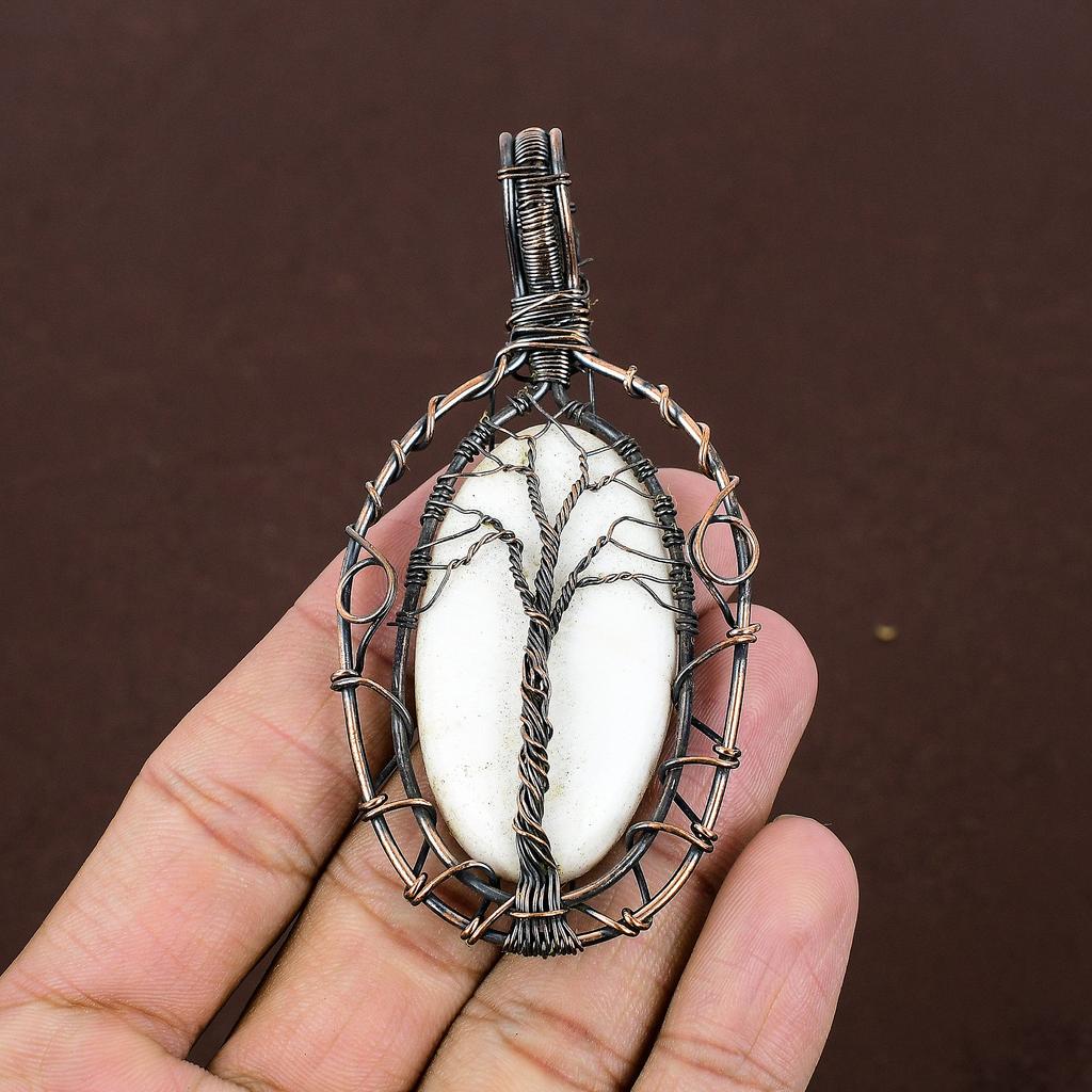 Scolecite Handmade Copper Wire Wrap Tree Of Life Pendant 3.35" L0B77
