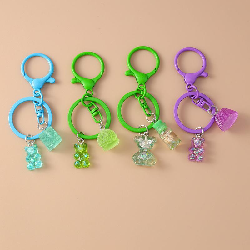Cute Resin Shining Bear Keychain Jelly Key Ring for Women Girls Handbag Pendant DIY Kid's Jewelry Gift Accessories