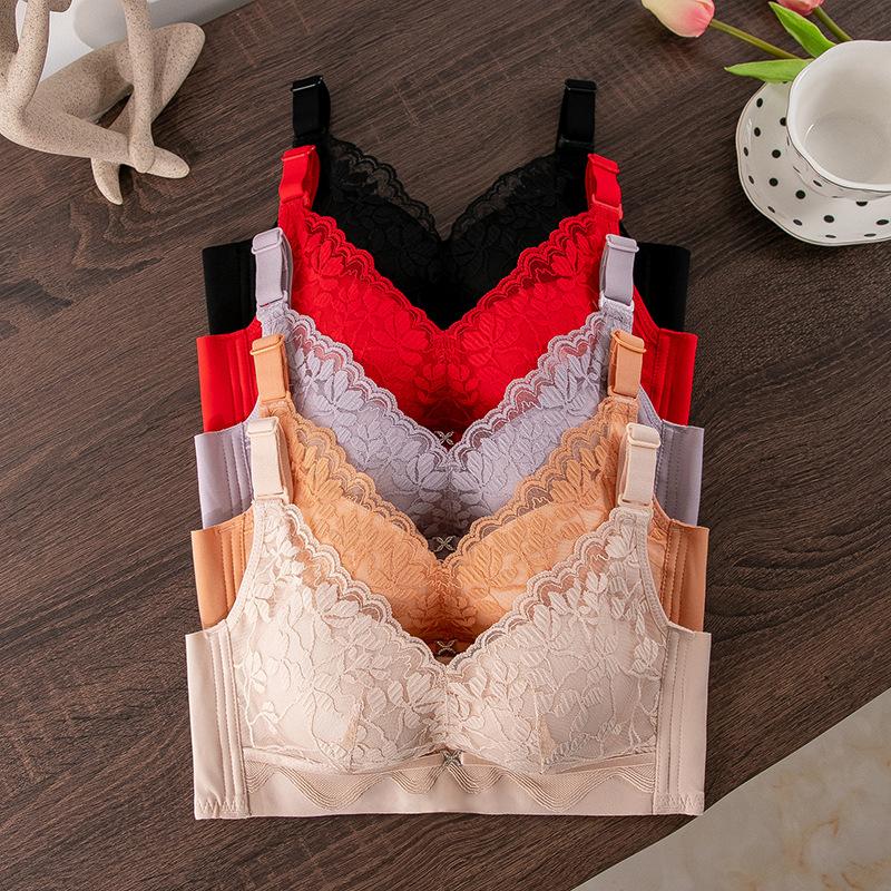 Lace thick cup bra, gather small breasts, close secondary breasts, adjust bra without steel ring thickening