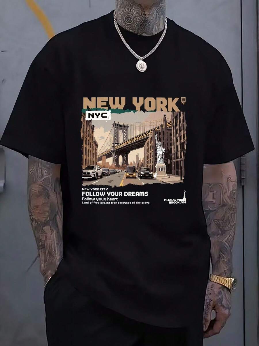 

New York City Vintage Graphic T - Shirt - 100% Cotton Crew Neck Casual T - Shi 5XL різнокольоровий