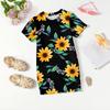 Girls Print Casual Dress Kids Loose Round Neck Short Sleeve Thin Sundress
