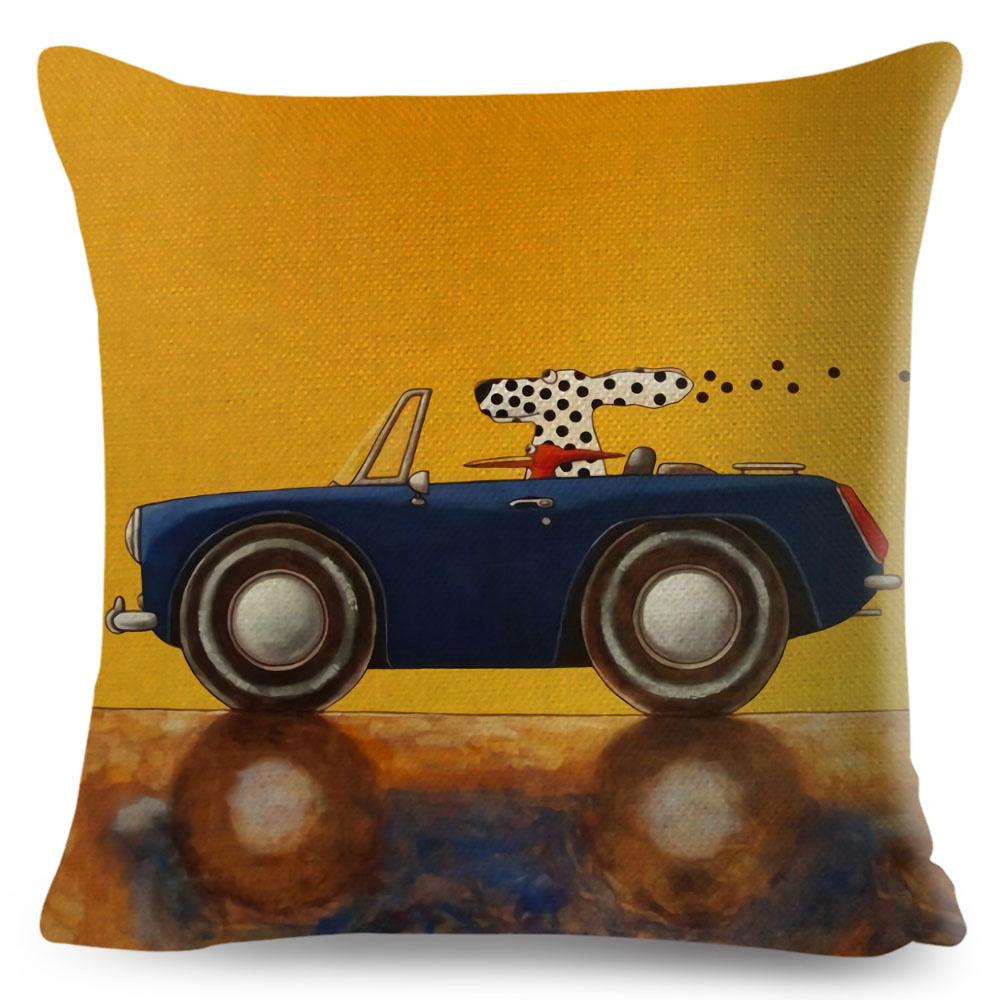 Colorful Cartoon Driving Dog Cushion Cover Decor Lovely Pet Animal Pillowcase Polyester Pillow Case for Sofa Home Car xcm