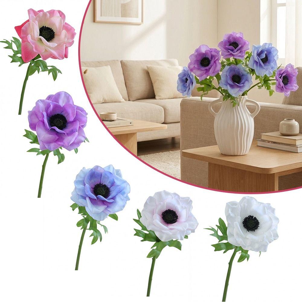Multicolor Corn Poppy Artificial Flower Green Leaves Faux Flower Fake Flower Home Decoration