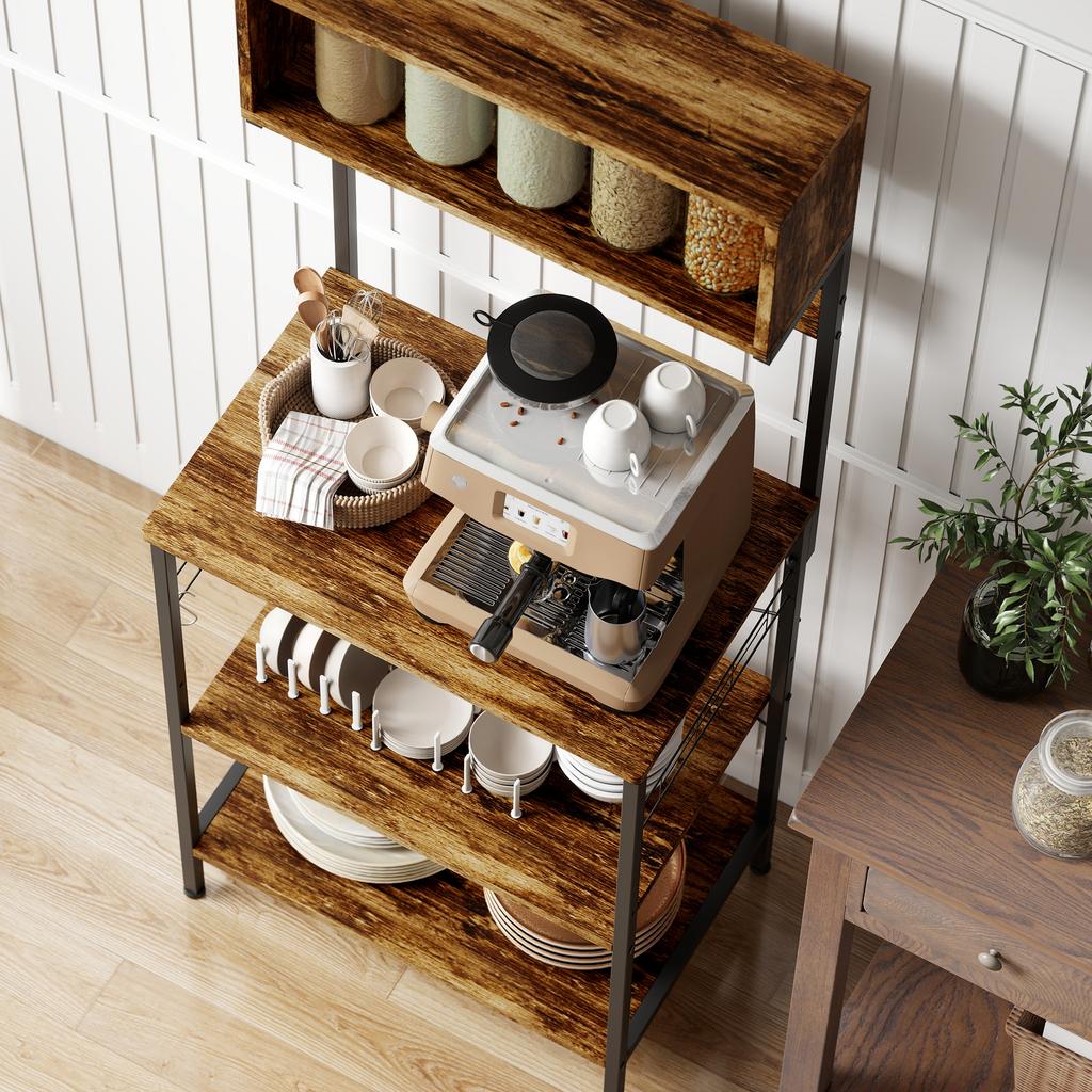 Kitchen Storage Rack Bakers Rack With Power Outlet Usb Charger Rustic Brown