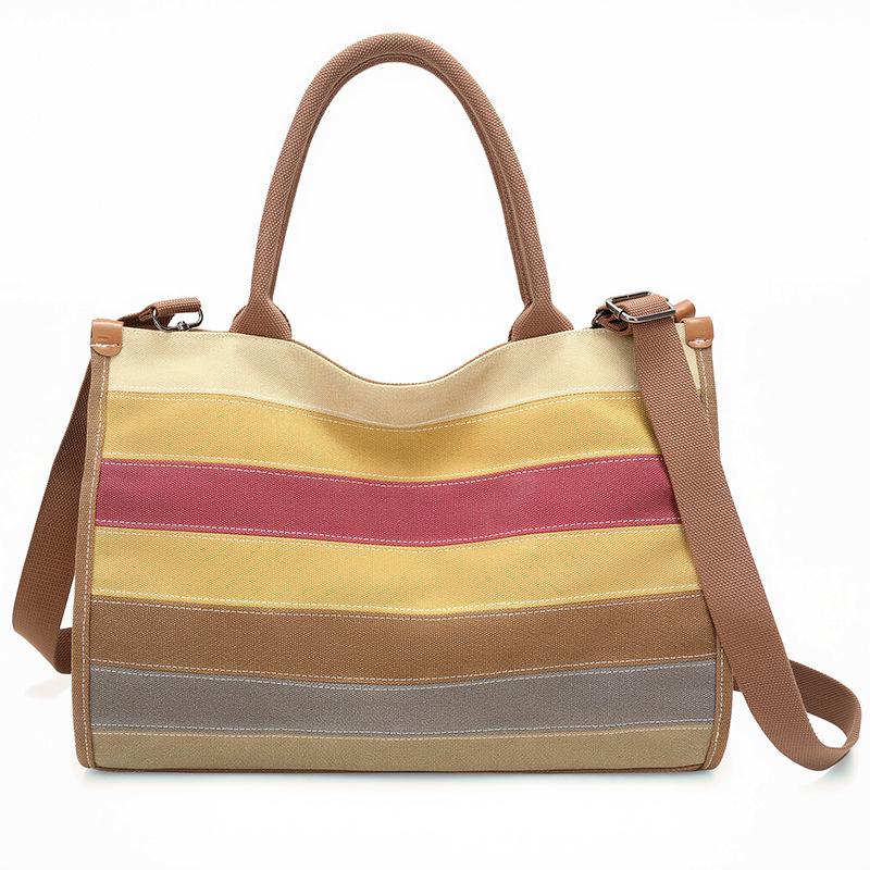 Vintage Striped Canvas Bag Women's Crossbody Bag Patchwork Handbag