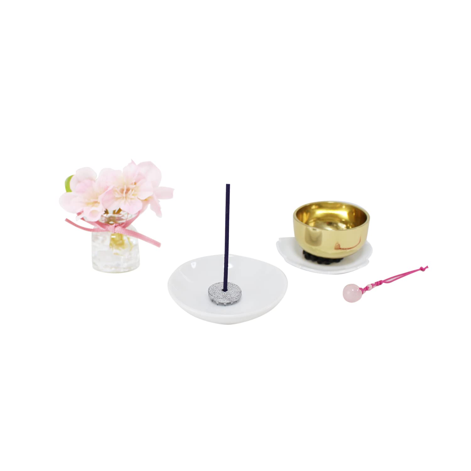 

Seasonal Small Flowers, 12 Months of the Year Buddhist Flower Set, Incense Burner, Mini Bell, Sakura Bell Stand, Rose Quartz Bell, Pet Memorial, Cute