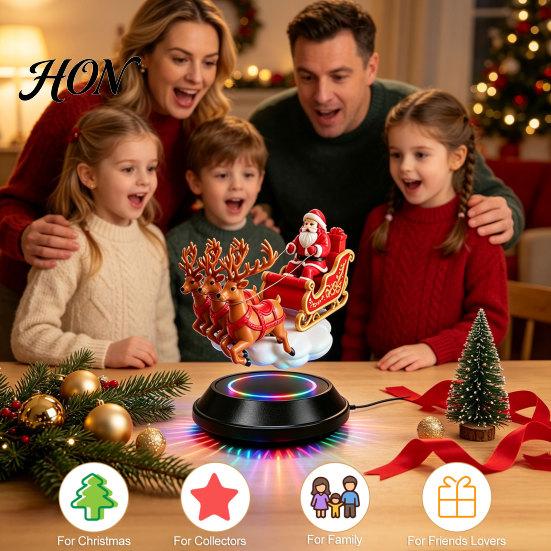 Desktop Santa Claus Decor Floating Sleigh, Magnetic Levitation Santa's Flying Sleigh Ornament, Christmas Holiday Centerpiece for Fireplaces