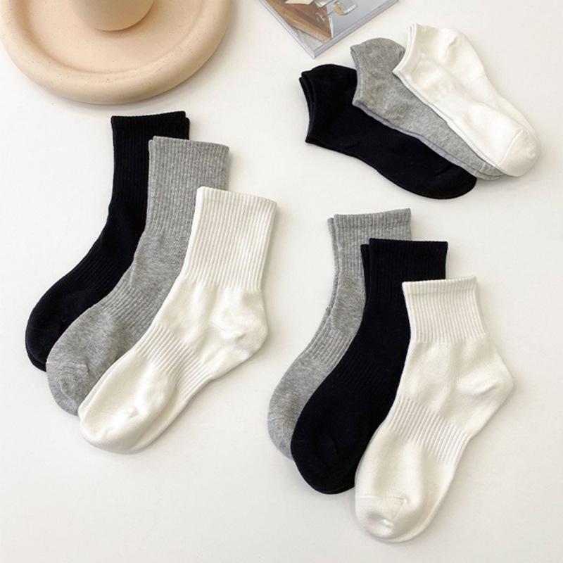 Popular Women 3 Length Crew Ankle Short Cheap Socks White Black Grey Solid Color Daily Work Socks