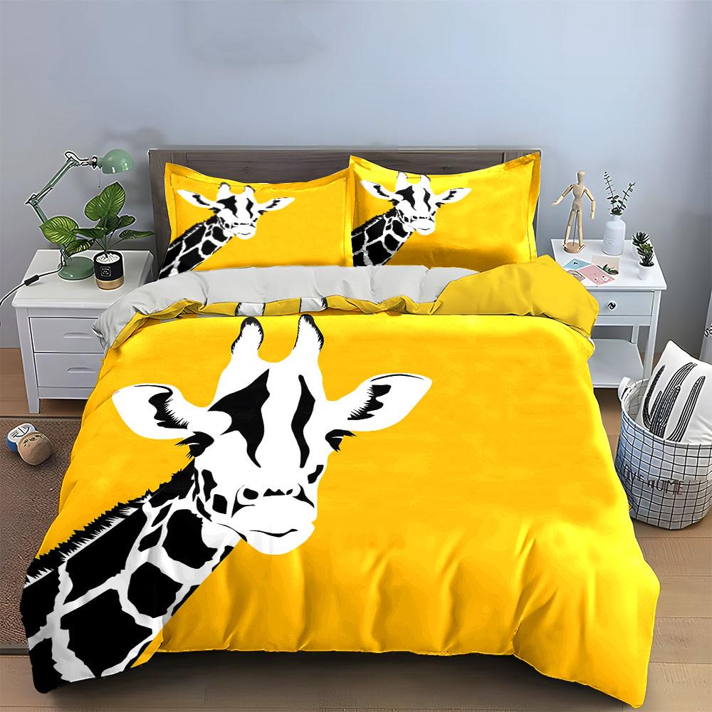 Colorful Giraffe Art Set Decor Soft Skin-Friendly Bedding Set Includes 1 Duvet Cover And 2 Pillowcase Gift