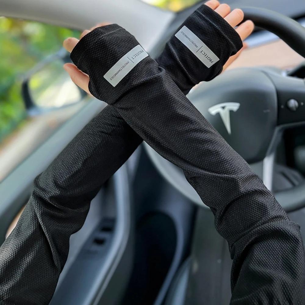 Outdoor Sports Ice Silk Arm Sleeves Fingerless Elastic Summer Sun Protection Sleeve