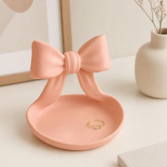 3D Printed Bow Jewelry Organizer Tray, Decorative Ribbon Bow Ring Holder for Rings Earrings Necklace, Vanity Storage Dish for Dresser, Desk, Vanity