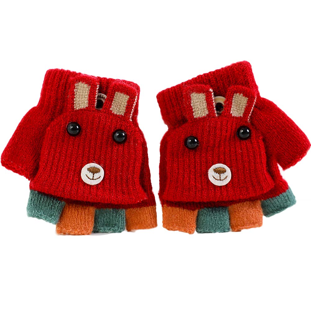 Eigenn Knit Gloves for Boys and with Mitten Cold Perfect for Playing In the Going To Cute Animal Design Kids' Babies, Girls, Covers, Half-Finger,
