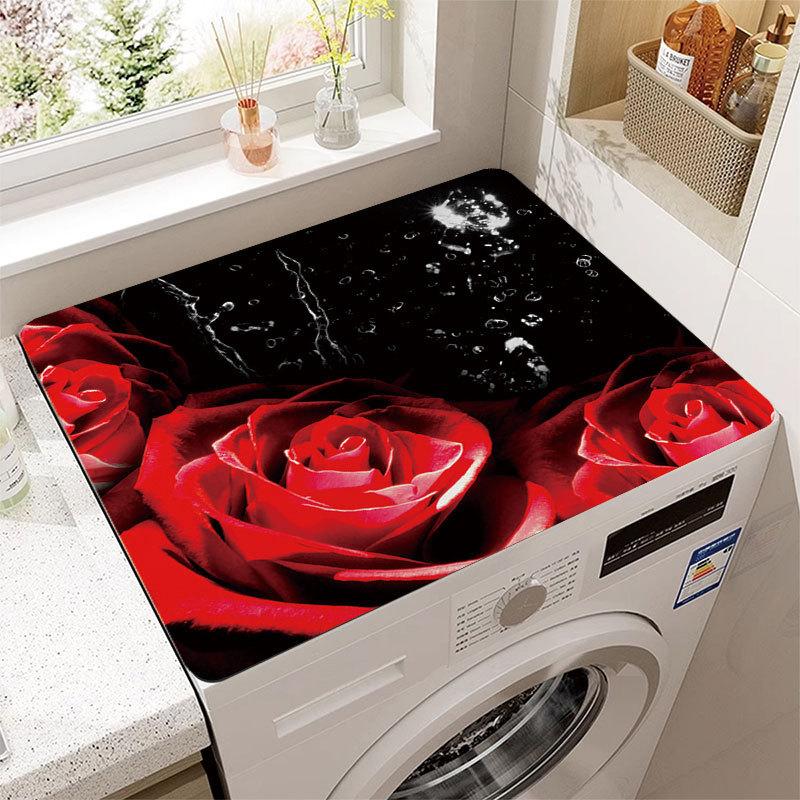 Staubdichte und schnelltrocknende Kühlschrank- und Waschmaschinen-Abdeckmatte mit elegantem Blumenmuster