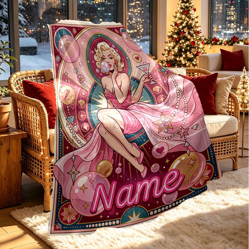Custom Name Personalized Marilyn Monroe Print Blanket, Home Decor, Bedroom, Sofa, Camping, Couch, Gifts for Birthday Christmas