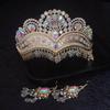 Ethnic Style Dance Luxury Pearl Gold Crown Hollow Design Bridal Wedding Decoration Alloy Crown Earrings