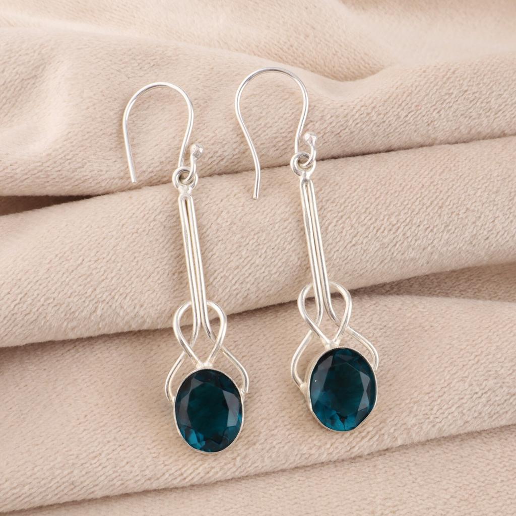 Apatite Gemstone 925 Sterling Silver Jewelry Handmade Stylish Earrings 1.76" EE-171-10