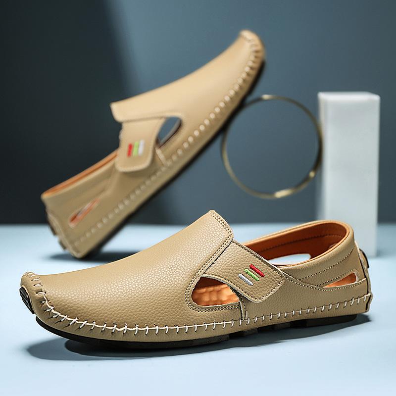 2025 Male Walking Shoes Casual Men Beach Sandals Roman Style Mens Sandals Summer Leather Shoes for Beach Outdoor Hollow Out