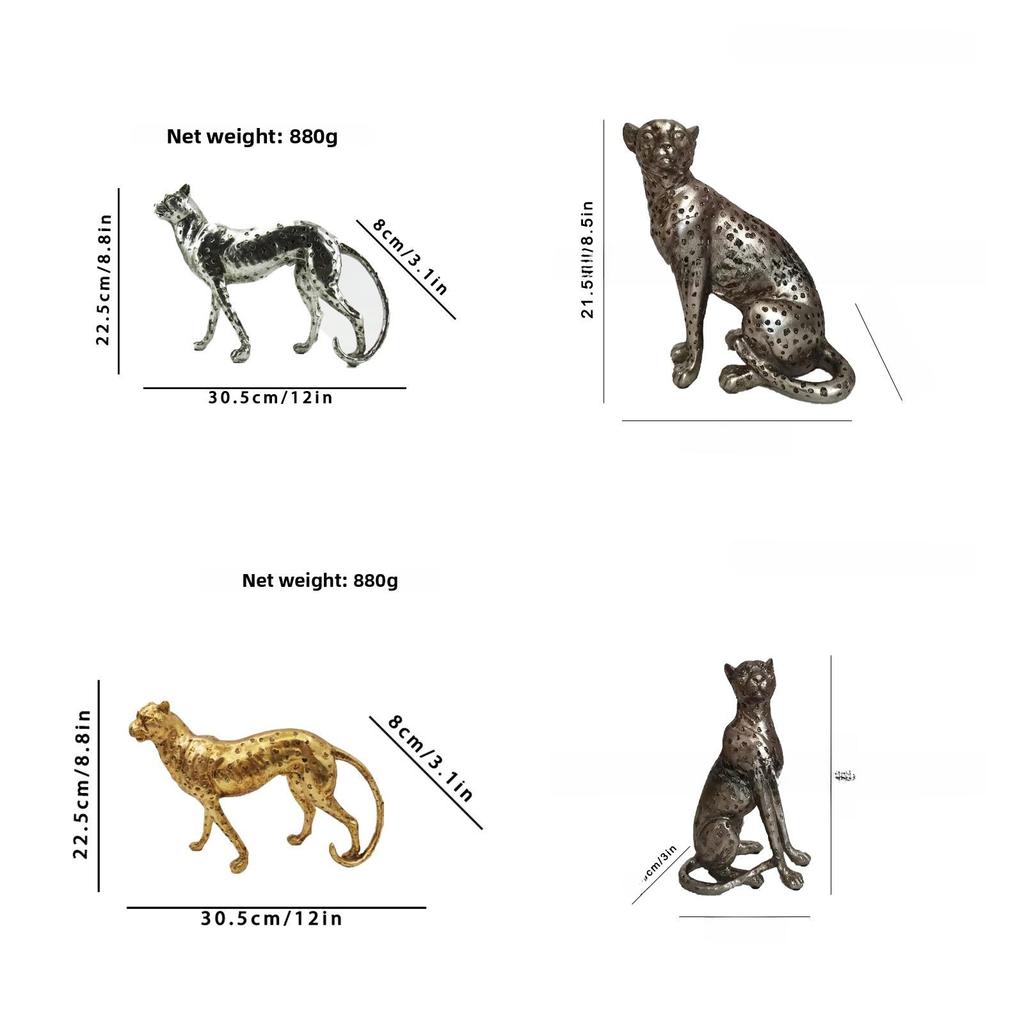 Resin Cheetah Decor Figurine With Antique Finish For Living Room Or Desk